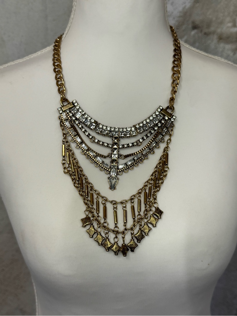 Chloe + Isabel Gold-Tone Multi-Layer Crystal Pendant Necklace